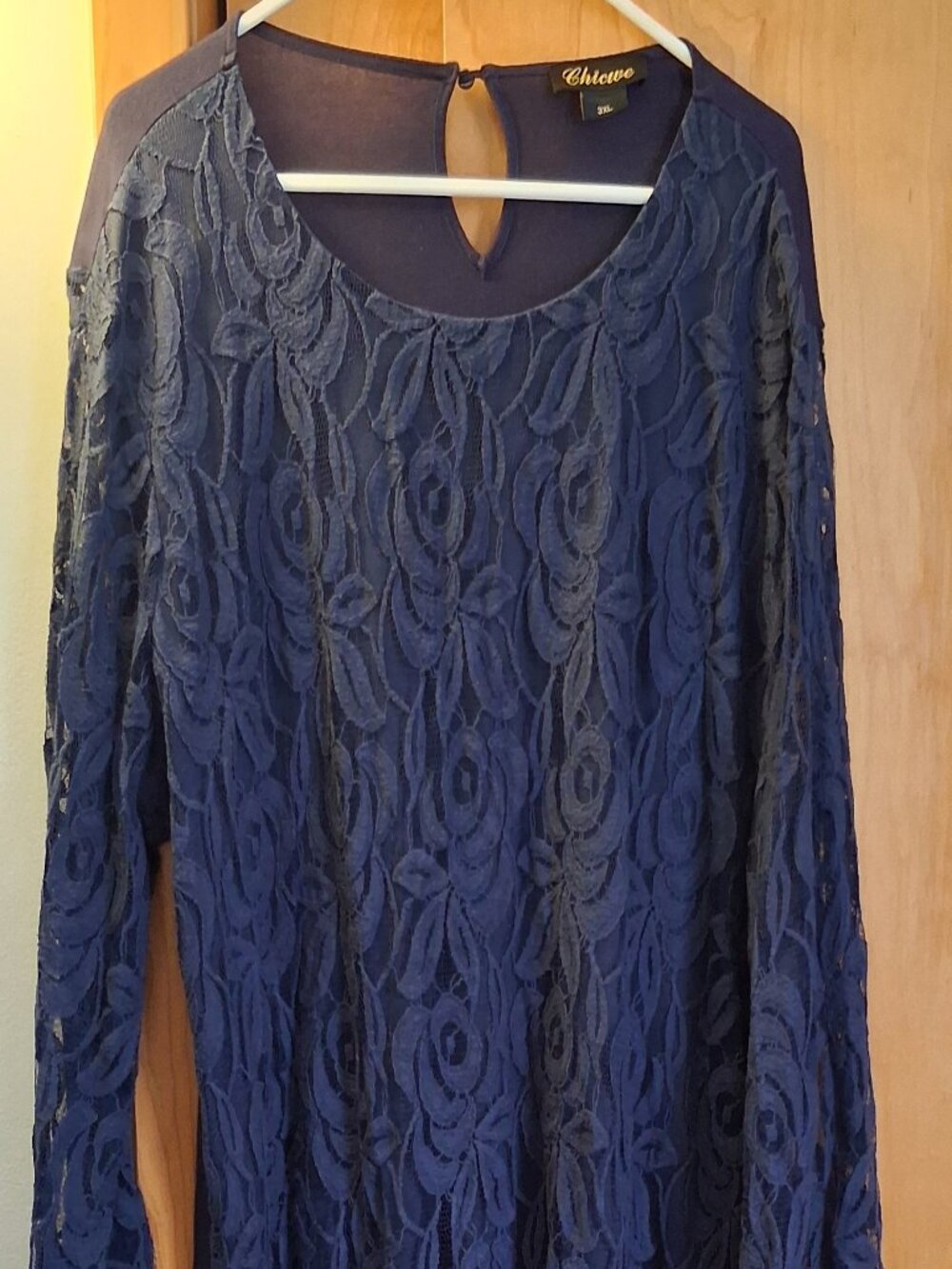 CHICWE Women's Plus Size 3X Navy Blue Lace  3/4 Bell Sleeve Blouse